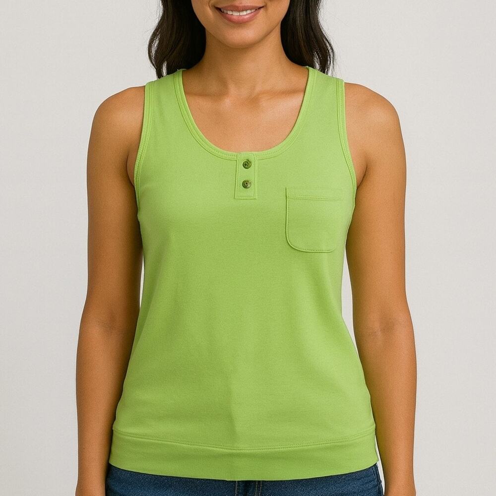 80s Pistachio Green Vintage Henley Tank Top Sleeveless M Bohochic